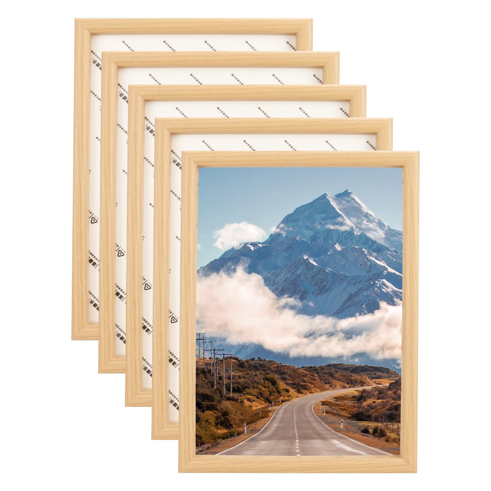 JMIATRY 5 Pcs Wooden A4 Photo Frames, Wall Mount A4 Picture Frame with Clear Perspex Glass Front, Wood Frame for Photo/Picture Display, 31.5x23cm