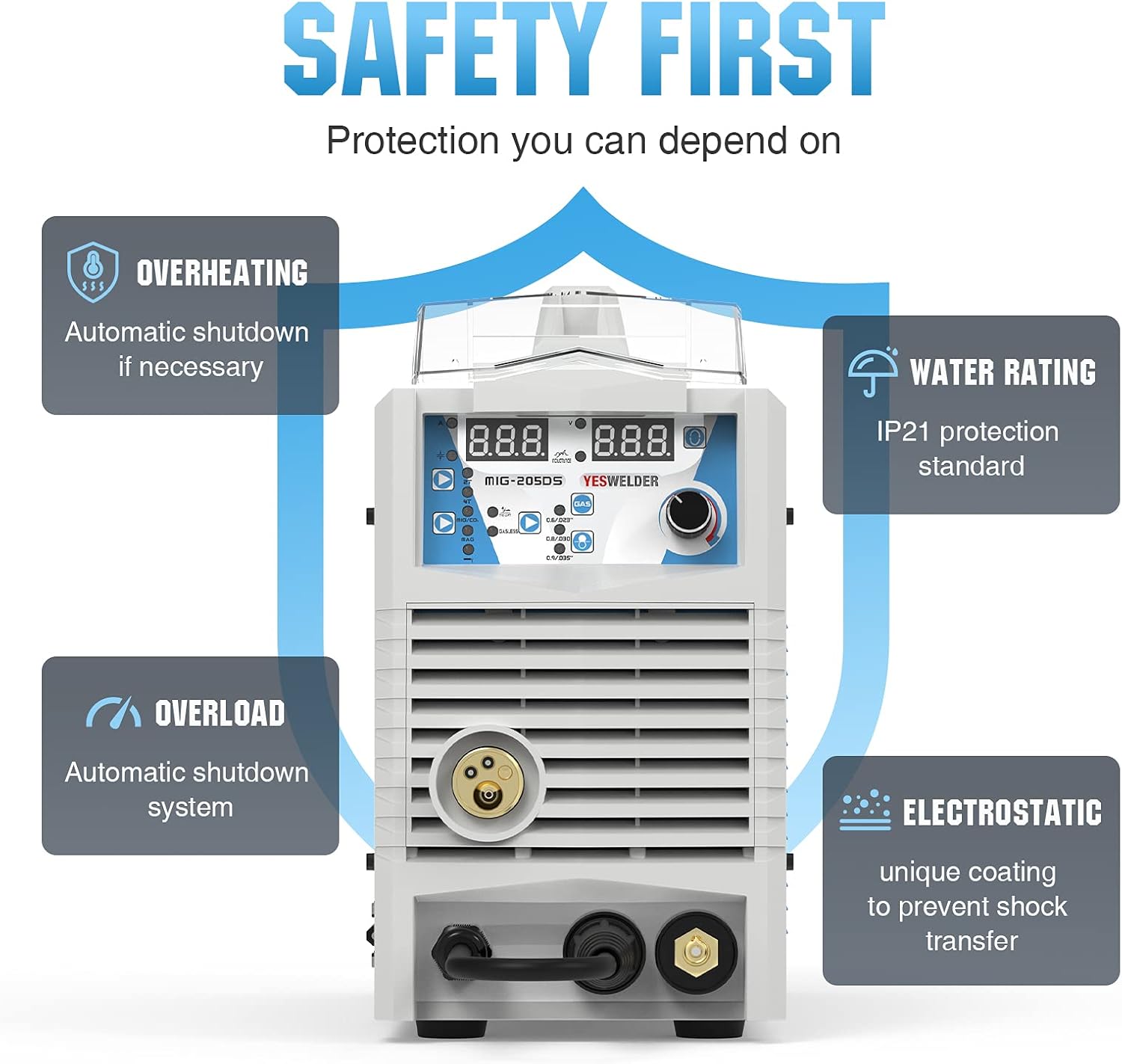 YESWELDER Digital MIG-205DS MIG Welder, 200Amp 110/220V Dual Voltage, Gas Gasless MIG Welding Machine MIG/Lift TIG/ARC 3 in 1 Welder - - 