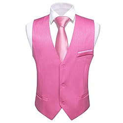 Barry.Wang Mens Pink Formal Vest Striped V-neck