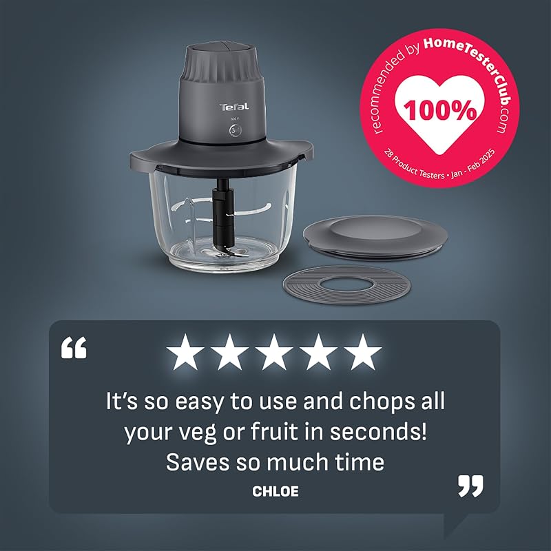 Choppeo MB603BG1 - Mini processador de alimentos, taça de vidro XXL de 2 litros com tapete antiderrapante, tampa de armazenamento, 2 velocidades, 500 W, cinzento