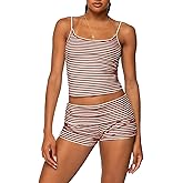 RUEWEY Women Y2k Pajama Set Striped Sleeveless Crop Cami Top Lounge Shorts PJS 2 Piece Matching Sleepwear