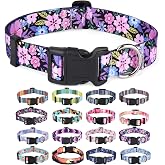 Mihqy Dog Collar for Medium Dogs, Fashion Design, Floral Pink,M | Neck Fit 12.9"-21.6", Floral Patterns, 4 Sizes for Small Medium Large Dogs, Comfortable for Walks and Outdoor Hikes