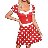 Womens Halloween Flatter Ruffled Cuffs Tunic Dress Cosplay Mini Party Holiday Aline Costume Polka Red XL