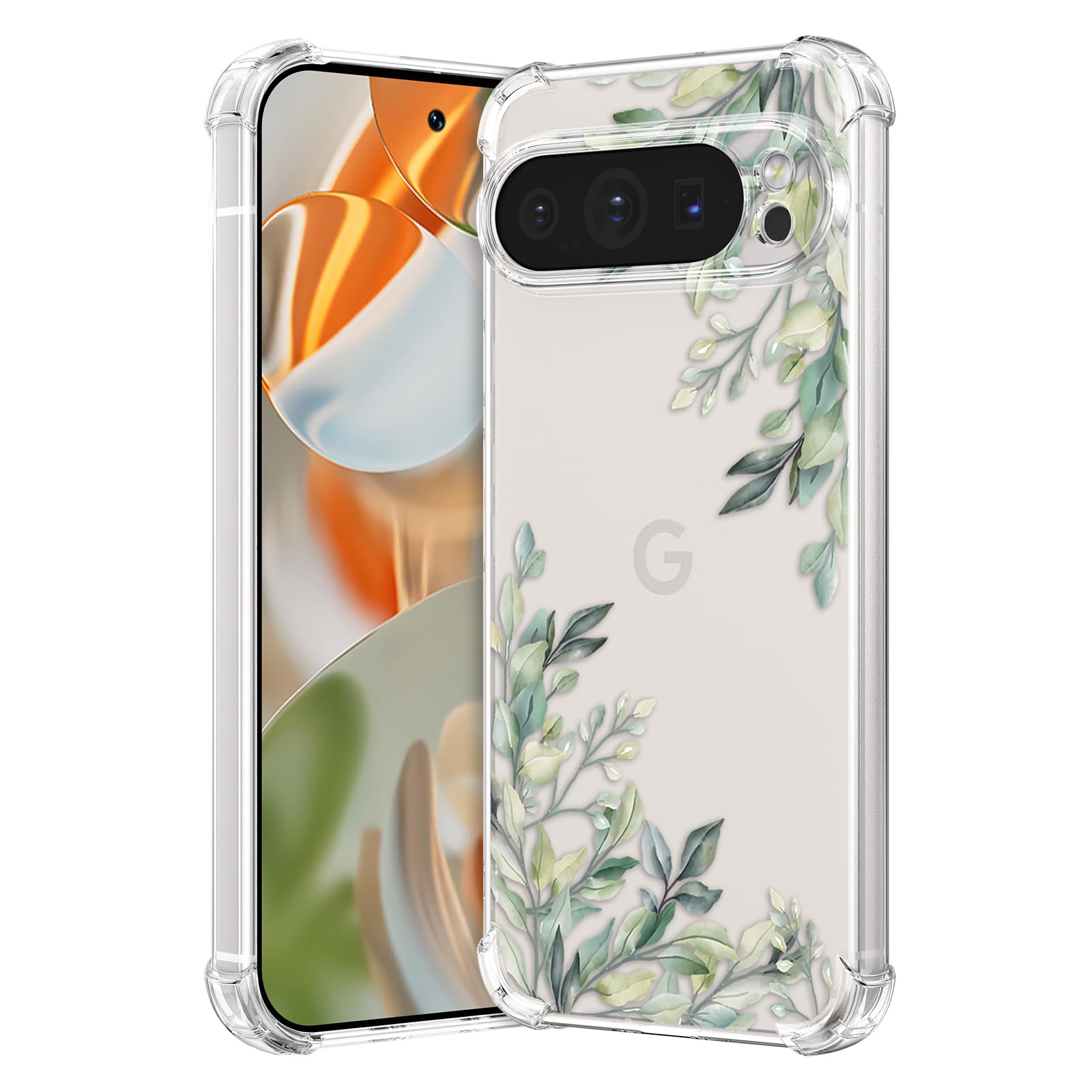 RALEAVO Compatible with Google Pixel 9 Pro XL Clear Floral Case Girly Soft Slim Bumper Case with Flower Pattern for Pixel 9 Pro XL-Leaf Pattern — image 1