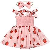 ODASDO Baby Girls Toddler Kids Bowknot Strap Smocked Tulle Tutu Princess Dress with Headband Set Birthday Party Outfits