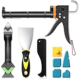 Professional Caulk Gun Kit with Caulk Remover Tool & Putty Knife - 5 in 1 Caulking Tool Set for Caulking Removal, Shower & Ba