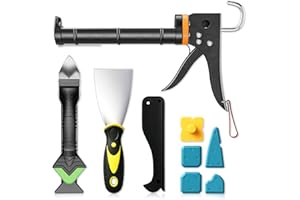 GOOPREEN Professional Caulk Gun Kit with Caulk Remover Tool & Putty Knife - 5 in 1 Caulking Tool Set for Caulking Removal, Shower & Bathroom Caulk, Includes Caulking Gun Tool, Caulk Scraper Tool Spackle Knife