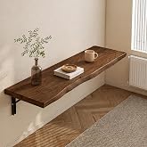 Floating Wall Folding Desk Solid Wood 47.2", Walnut Fold Down Wall Table | Folds flat to Save Space, Irregular Edges, for Home Office, Study and Small Rooms