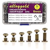 90 Sets Bronze Chicago Screws Leather Assorted Kit ,6 Sizes of Screw Rivets for Leather Rivet for DIY Leather Craft and Bookb