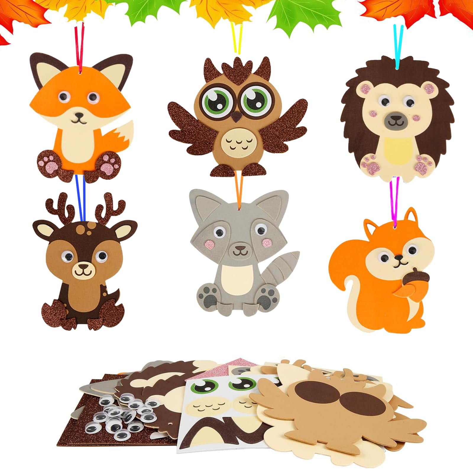 Gibocot 12 Pack Autumn Craft Kit for Kids - DIY Peel & Stick EVA Foam Art Supplies, Make Your Own Animal Hanging Decorations for Children's Group Classroom Activities