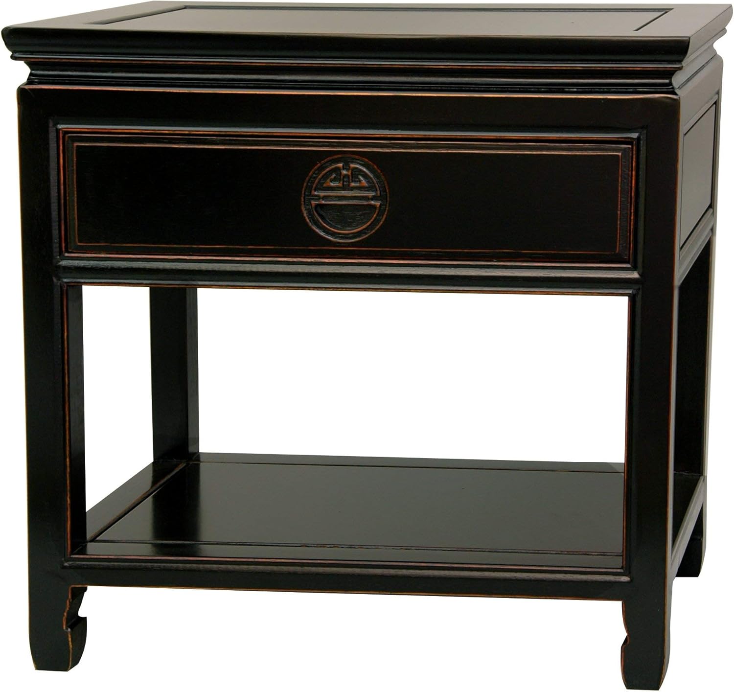 Oriental Furniture Rosewood Bedside Table - Antique Black