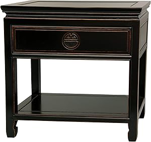 Oriental Furniture Rosewood Bedside Table - Antique Black