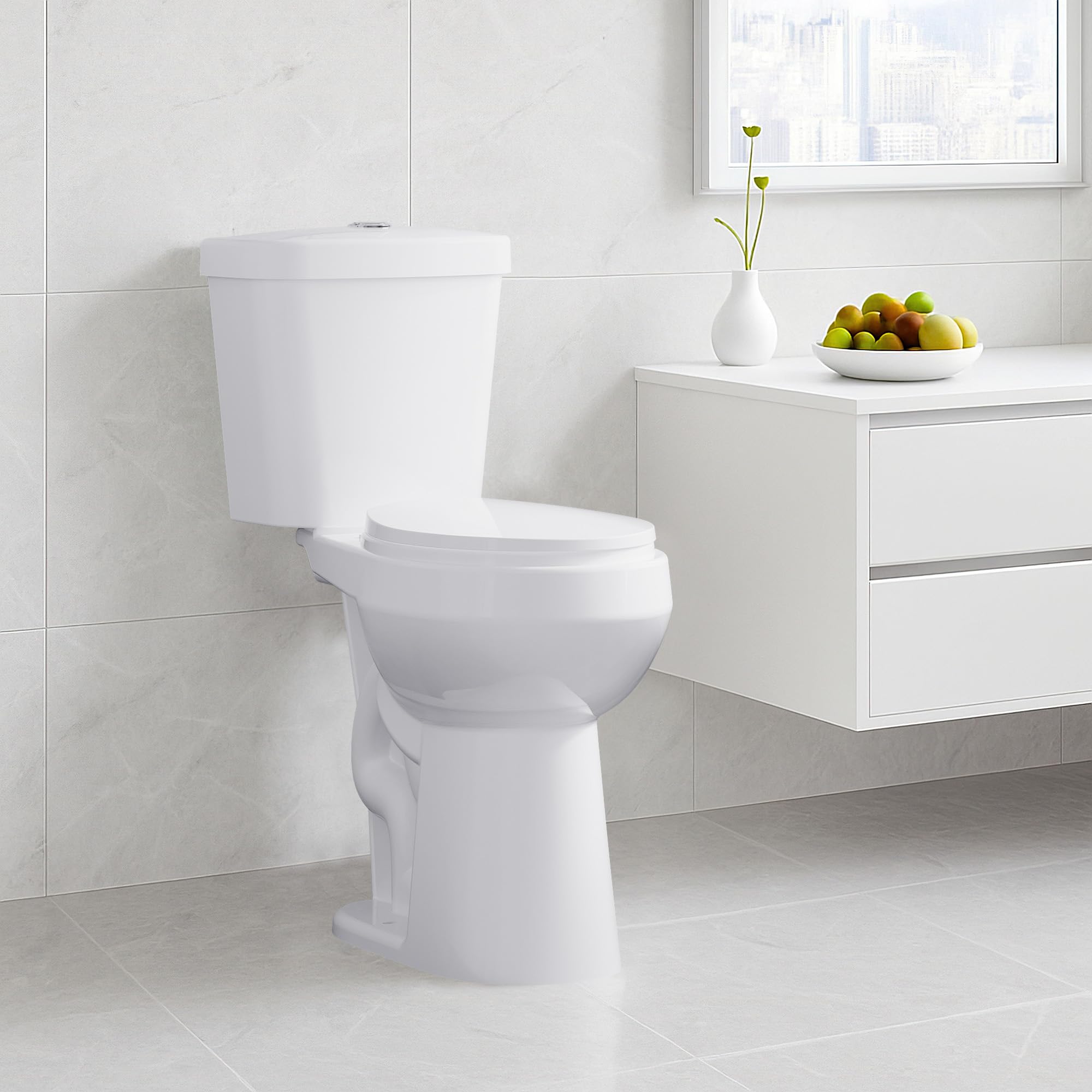 Photo 1 of ***broken tank, brand new 
Two-Piece Round Toilet, 21 Inch Tall with ADA Comfort Chair Height, Powerful 1.1/1.6 GPF Dual Flush, 12" Rough In for Senior Accessibility, White