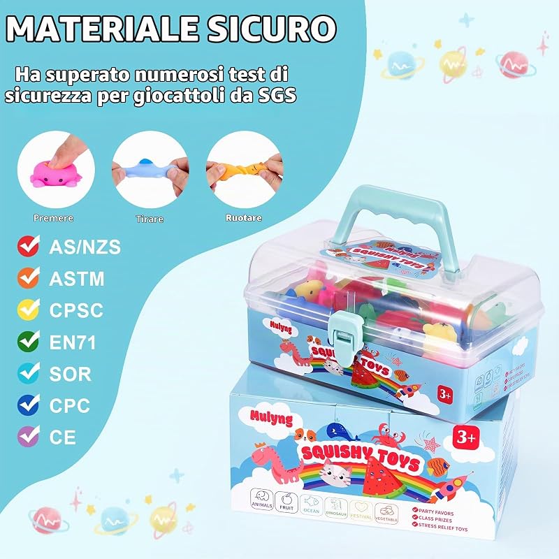 Giocattoli Squishy Mochi Mulyng, Giocattoli Squishies Carini per Bambini, Bomboniere, Regalo di Natale/Compleanno/Pasqua, Regalini, Premi per Aule con Scatola di Stoccaggio,Non Duplicati (80 Pack) — foto 2 di 7