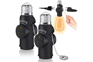 2Pcs Tobasovk 3 Prong Light Socket Adapter, Double Sides Both Support 3 Prong Light Socket to Plug Adapter, Heat-Resistant & Durable Materials Multifunctional Light Bulb Outlet Socket Adapter - Black