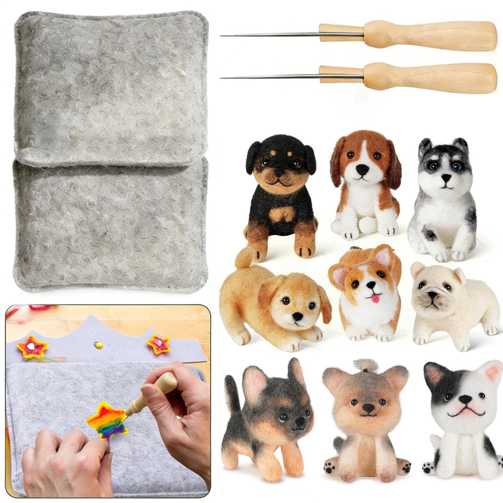 AurolaGlow Needle Felting Kit, 2-Piece Felting Mat Set with 2 Felting Needles, 7 X 5.9 Inch Wool Craft Tool Kit for DIY Art & Craft Projects