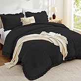 FUANNA King Size Comforter Set Black, 3 Pieces Ruffle King Bedding Set, Fluffy Farmhouse Bed in a Bag King with 1 Lightweight Comforter & 2 Pillowshams