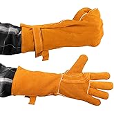 Gnellkoor 16 Inch Leather Welding Gloves Fire Heat Resistant for Men & Women in Mig Tig Stick Welding or Wood Stove, X-Large