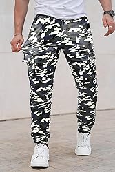 GINGTTO Mens Cargo Moto Pants White Camo Leather