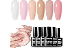 Artdone Jelly Gel Nail Polish Set - 6 Colors Translucent Milky Pink Nude Brown Colors Nail Polish For All Seasons Neutral Soak off LED Lamp Gel Manicure Kit For holiday gift Nail Art Gel…