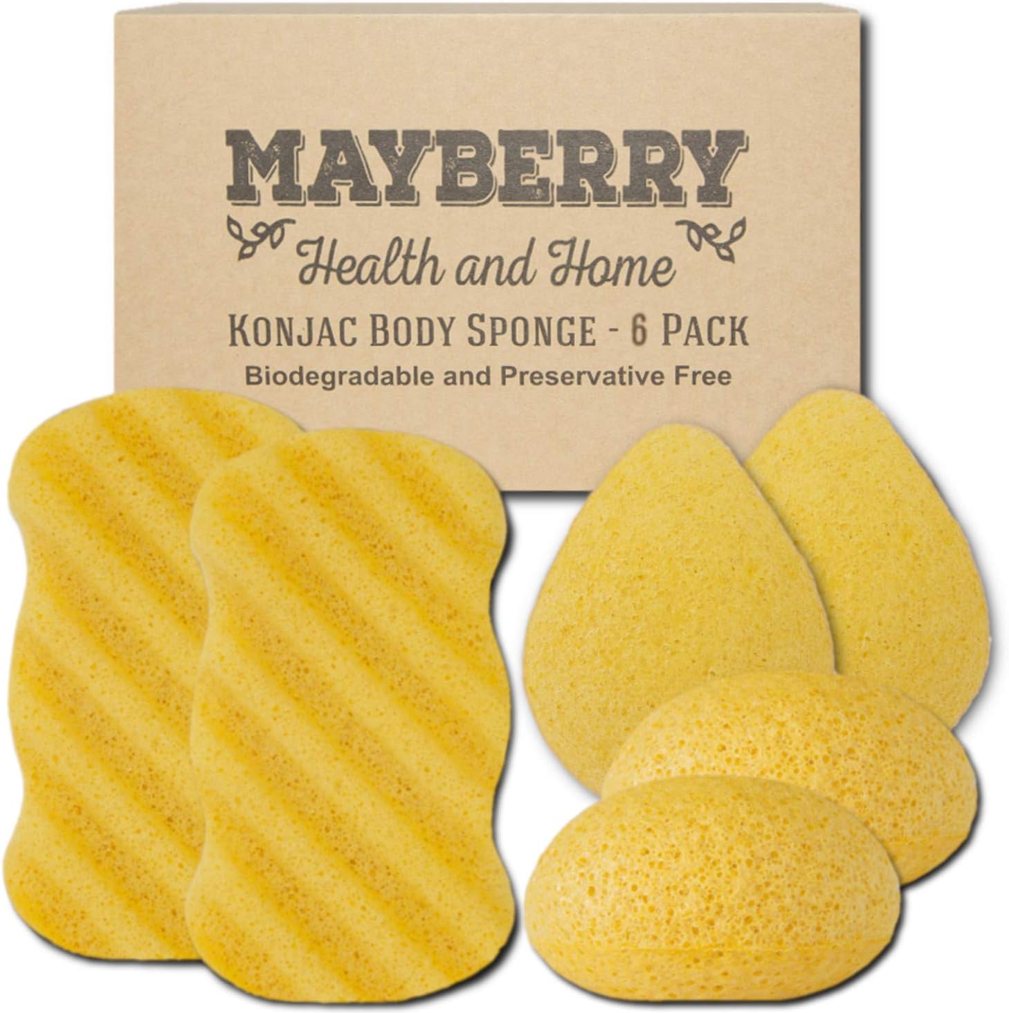 Konjac Body Sponge (6 Pack) Individually Wrapped Multi-Pack Turmeric (Yellow) Konjac Sponges Offer a Gentle Cleansing Experience for Softer Skin