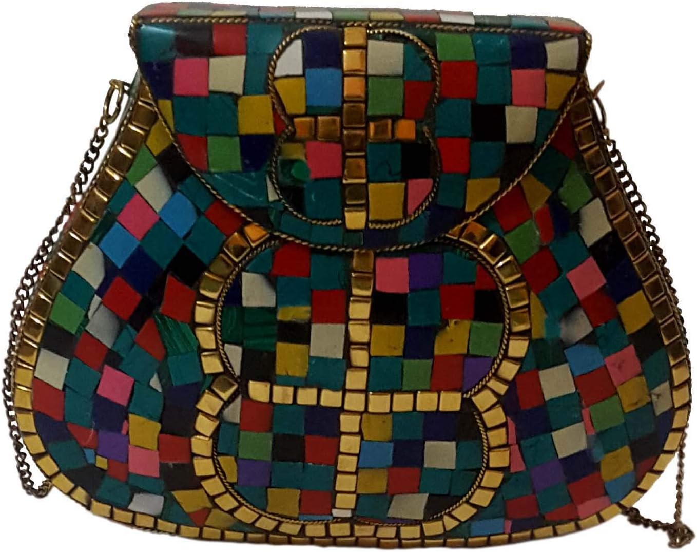Indian Bazaar's Ethnic Vintage Designer Handmade metal Mosaic purse Hand clutch Handbag clutch for women Multi Color