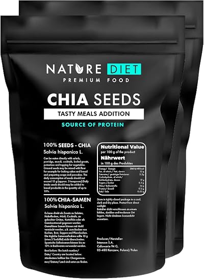 Nature Diet Chia Seeds 2x1000 g Salvia Hispanica High in Omega-3 Fiber