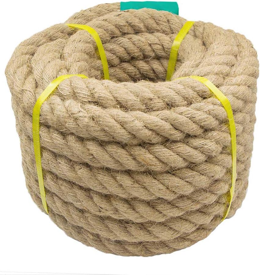 Aoneky 30mm Jute Rope, 14.5 M Heavy Duty 4 Strand Twisted Natural Hemp Rope for Garden Tug of War