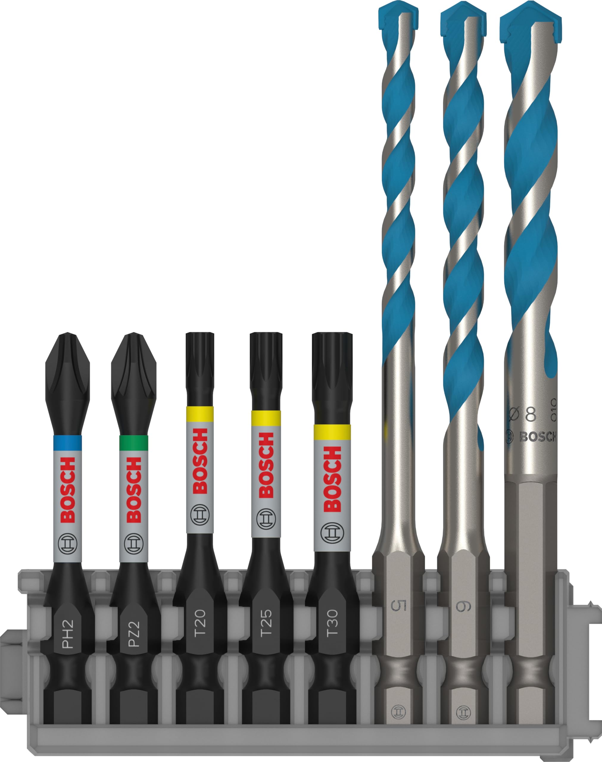 Bosch 8X PRO Impact Set with Multiconstruction Drill Bit and Pick and Click Index (for Concrete, Soft Tiles, 215 x 120 mm, Professional Accessory Screwdriver, Screwdriver)
