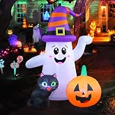5 FT Halloween Inflatables, Cute Ghost with Pumpkin Black Cat Blow Up | Ghost Inflatables, Blow Up Wizard Ghost with Pumpkin Black Cat for Garden Lawn Indoor Party Decor