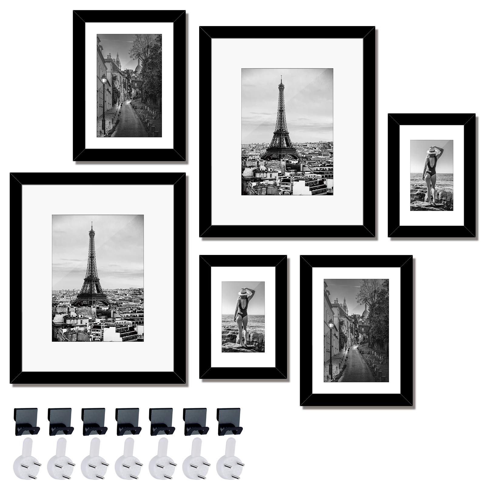 Photo Frames Set of 6,Two 8x10in,Two 5x7in,Two 4x6in.Wall Mounting or Tabletop,Black Wooden Picture Frame for Home Office Deco