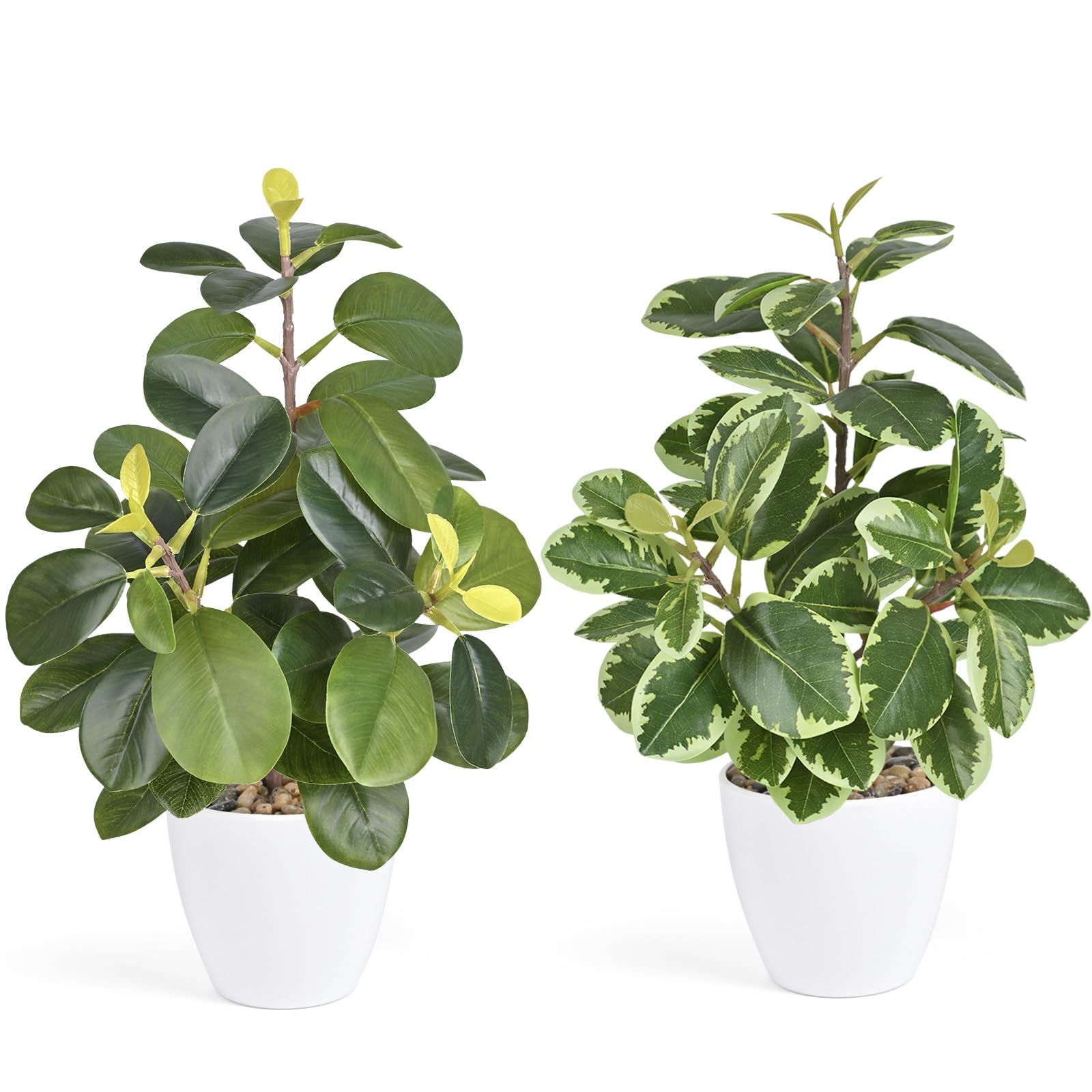 HOFMEFY Artificial Potted Plants Plastic Faux Leaves Indoor Home Office Balcony Bedroom Bathroom Room Decor Set of 2