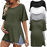 Xaatren 4 Pack Women's Maternity Shirts Short Sleeve Side Split Pregnancy Tops Casual Summer Clothes Multipack