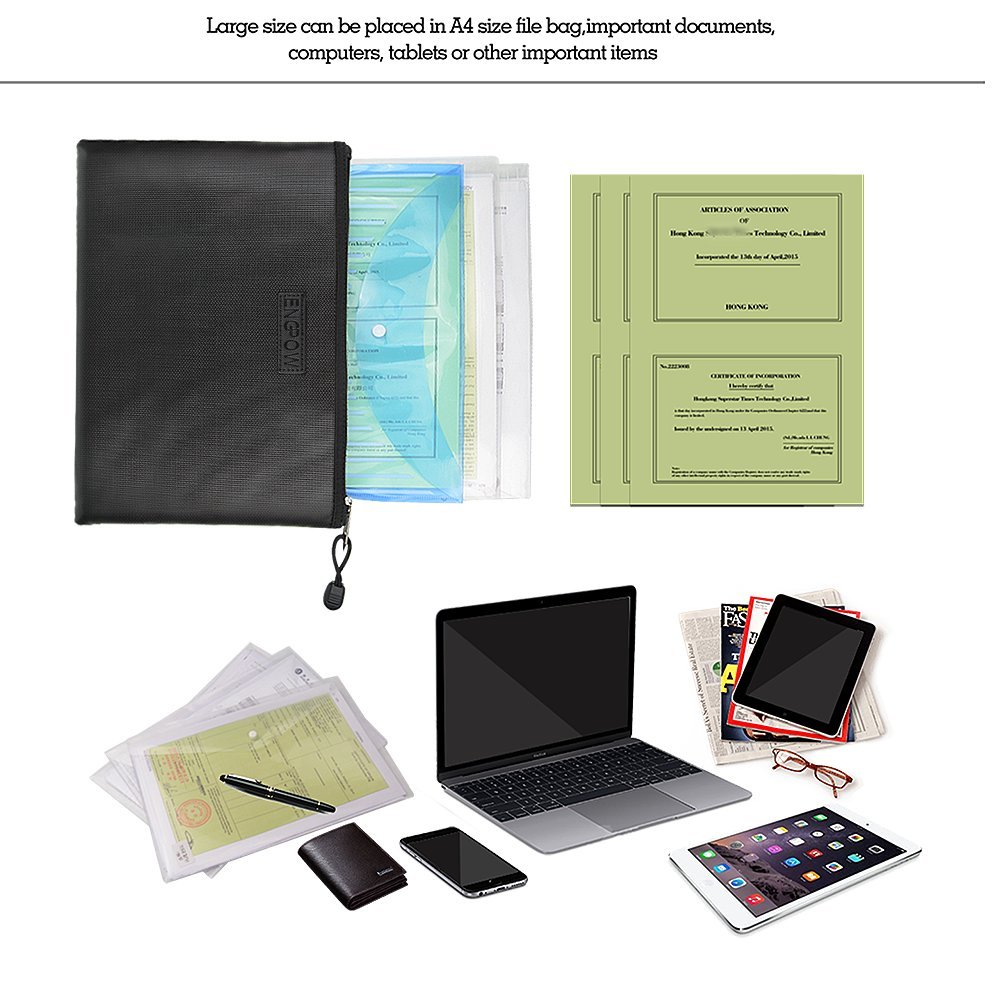 Fireproof Document Organizer Bag NON-ITCHY Silicone Coated Portable Safe Fire Water Dust Resistant Pouch Holder Case with Zipper for B5/A4 Size File Folder,Contract,Bills,Ipad,Smart Phone,Money,Jewelry,Passport Cards and More other Importan