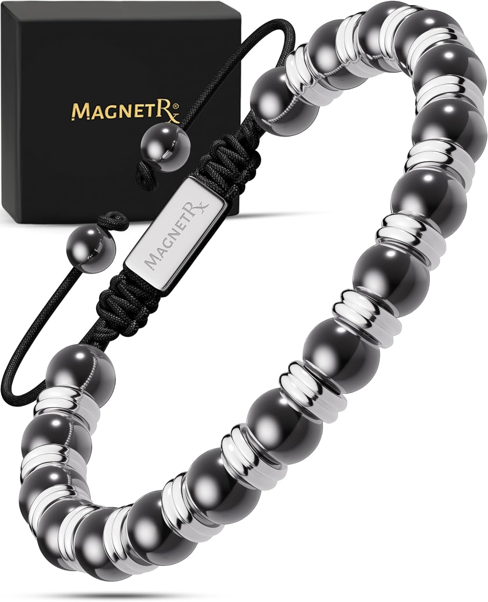 MagnetRX Magnetic Hematite Bracelet MAX Strength 8mm Beads Silver Titan