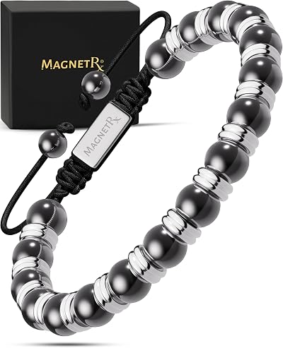 MagnetRX Magnetic Hematite Bracelet MAX Strength 8mm Beads Silver Titan
