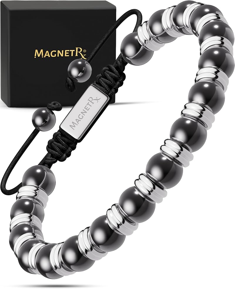 MagnetRX Magnetic Hematite Bracelet MAX Strength 8mm Beads Silver Titan