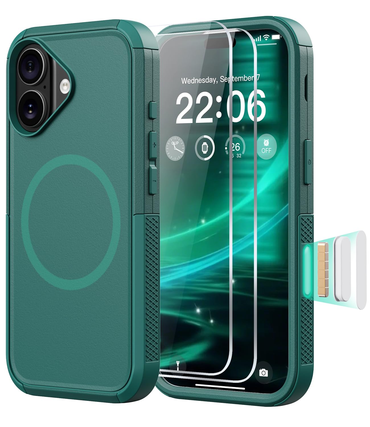 Diverbox Magnetic for iPhone 17 Case-(Compatible with MagSafe) Heavy Duty Protection Phone Case with Camera Control Button with Screen Protector Shockproof Drop-Proof 6.3 inch (Dark Green)