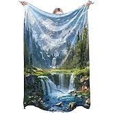 zbezbe Majestic Mountain Waterfall Forest Flannel Blanket Peaceful Alpine Nature River Snow Peak Throw Blankets Lightweight Soft for Party Chair Bed Sofa Camping Travel,Home Decor,Gifts 50x60in
