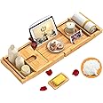 Domax Bathtub Caddy Tray Expandable Bamboo Tub Tray for Luxury Bath with Book Holder and Free Soap Dish Yellow