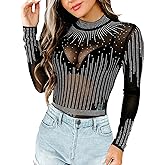 Lrady Women's Sheer Mesh Turtleneck Neck See Through Leotard Bodysuit Body Tops