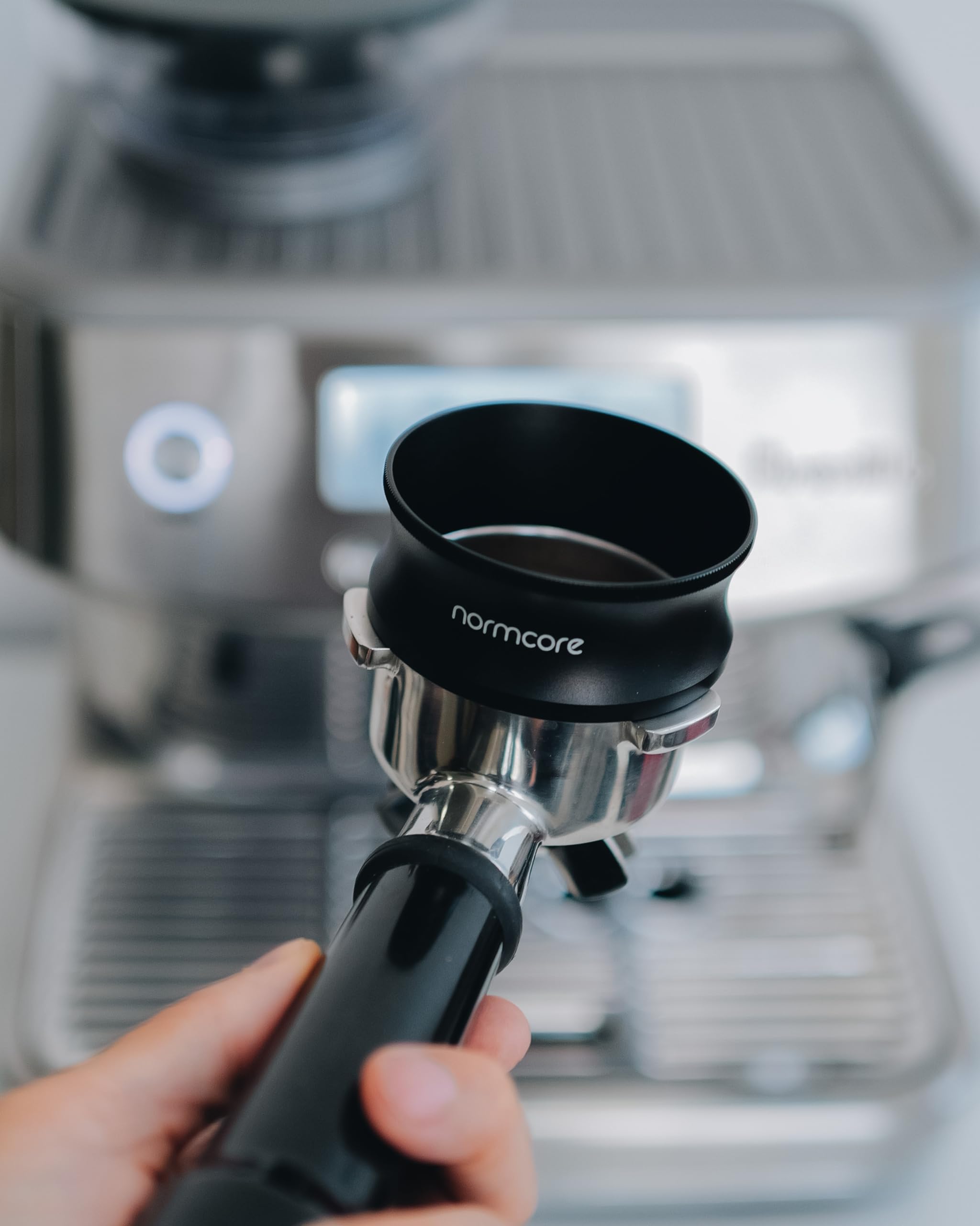 Normcore 54mm Magnetic Dosing Funnel V2, Espresso Coffee Dosing Ring, 28mm Anodized Aluminum with 9 Neodymium Magnets Fits 54mm Breville Portafilter, Black