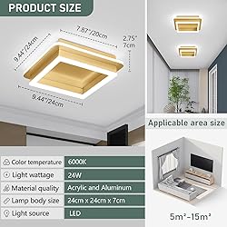 CANEOE Square LED Hallway Ceiling Light, Gold