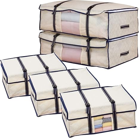 Amazon Co Jp アストロ 衣装ケース 5個 Mサイズ3個 Lサイズ2個 ライトベージュ 不織布 活性炭消臭 ベルト付き 191 11 ホーム キッチン