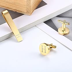 LOYALLOOK Gold Initial Cufflinks and Tie Clip Set