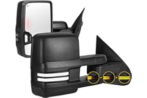 SANOOER Towing Mirrors Switchback Lights for 2014-2018 Chevy Silverado GMC Sierra 1500 2500 HD 3500 HD with Turn Signal Running Lights Power Glass Backup Lamp Heated Pair (Black Textured)