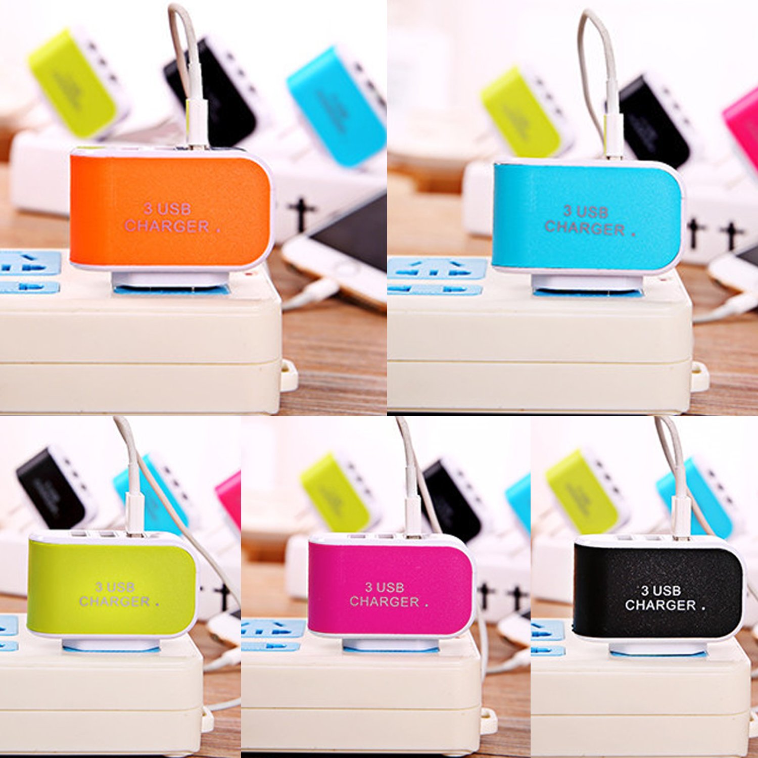 Hiriyt Nouvel Adaptateur de Chargeur Secteur pour Voyage à Domicile à 3 Ports USB pour Prise de téléphone EU/US Chargeurs Secteur (Orange)