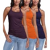 Pafnny 3 Packs Racerback Tank Tops for Women Long Workout Top Cotton Yoga Undershirt Gym Athletic Camisole