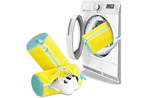 YFRENZICAL 2PCS Shoe Washing Machine Bag for Washer and Dryer, Yellow and Blue, 17x7.5 inches, Reusable Laundry Bag for All T