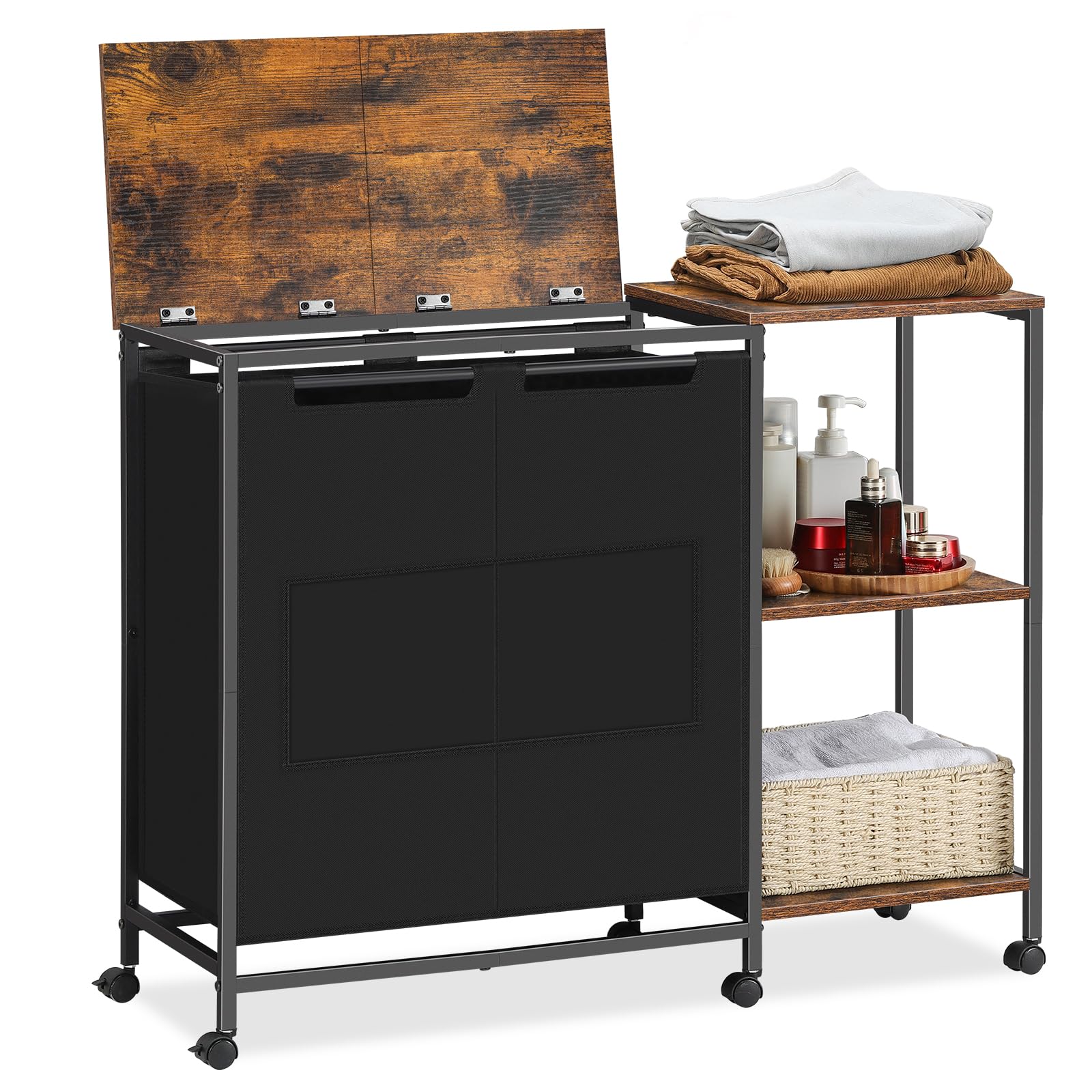 Laundry Hampers with Rolling Wheels,Laundry Sorter Basket with Wooden ...